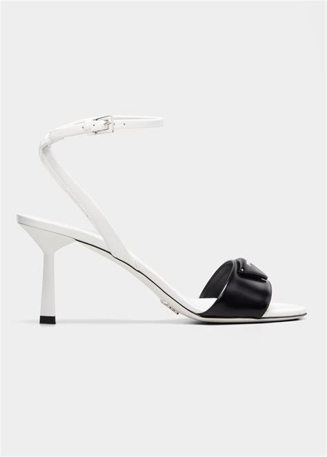 prada bicolor logo ankle-strap sandals|Prada lambskin sandals.